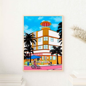 Poster "The Waldorf Towers Hotel" in Miami Beach | Digital illustration | Wall decoration | Print