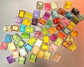 60 mini godet di acquerelli metallici – Set di colori scintillanti fatti a mano per lettering, calligrafia e arte