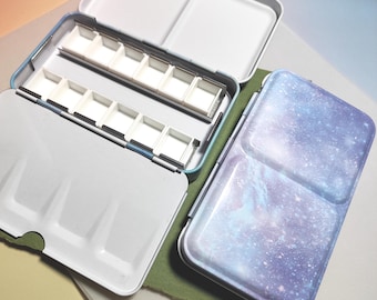 Empty Metal Watercolour Tin with 12 Half Pans – Travel Paint Palette Box, Watercolour Case