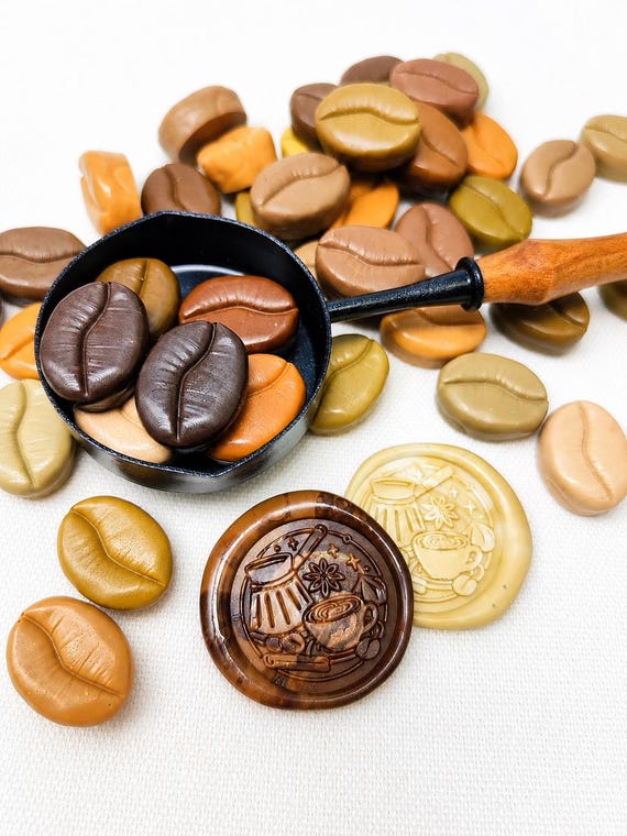 Coffee Bean Sealing Wax Pieces, 10 Hand-Poured Brown Wax Melts for Coffee Lover Gifts, Journals and Packaging