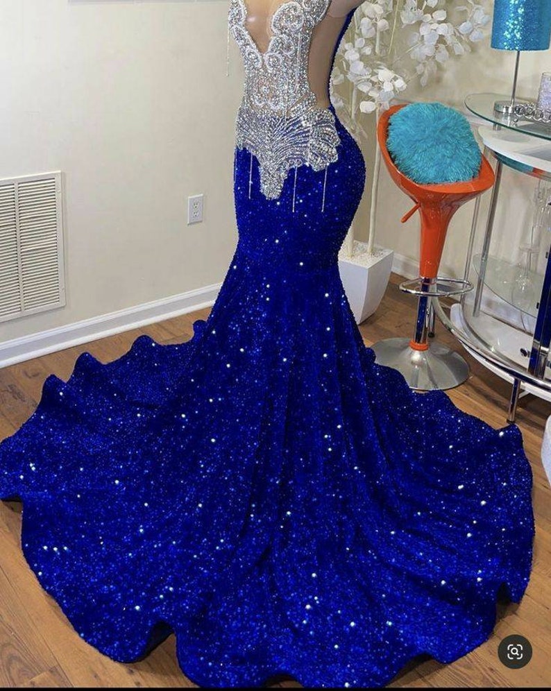 Long Fitted Prom Sequins Velvet, Wedding Dress, Reception Dress ...