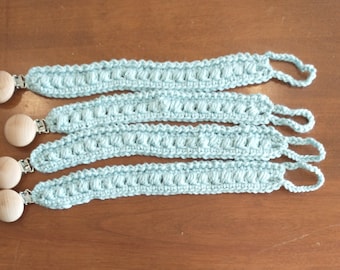 Crochet  blue PACIFIER clip, 9 inches