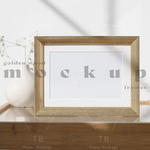 3x2 Horizontal Golden Wood Frame Mockup, Simple Landscape Template, Framed Art Display, Minimalist Digital Mockup, Mockup PSD Smart Object