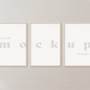 A4 / 5x7 houten frame mockup set van 3, minimalistische houten frame mockup, poster mockup, eenvoudige verticale frame sjabloon, PSD Smart Object mockup