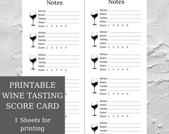 Wine Score Cards - Wine Tasting Card Printable - Wine Tasting Notes for 6 Tastings - Wine Tasting Party - Wine Rating - Instant Download