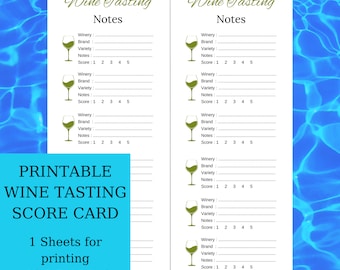 Wine Score Cards - Wine Tasting Card Printable - Wine Tasting Notes for 6 Tastings - Wine Tasting Party - Wine Rating - Instant Download