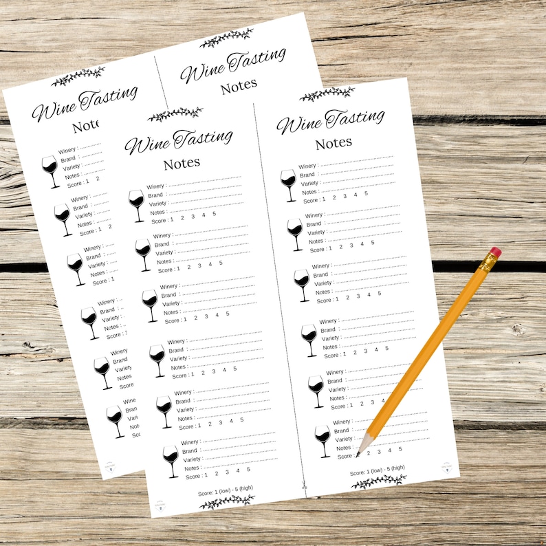 Wine Score Cards - Wine Tasting Card Printable - Wine Tasting Notes for ...