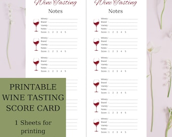 Wine Score Cards - Wine Tasting Card Printable - Wine Tasting Notes for 6 Tastings - Wine Tasting Party - Wine Rating - Instant Download