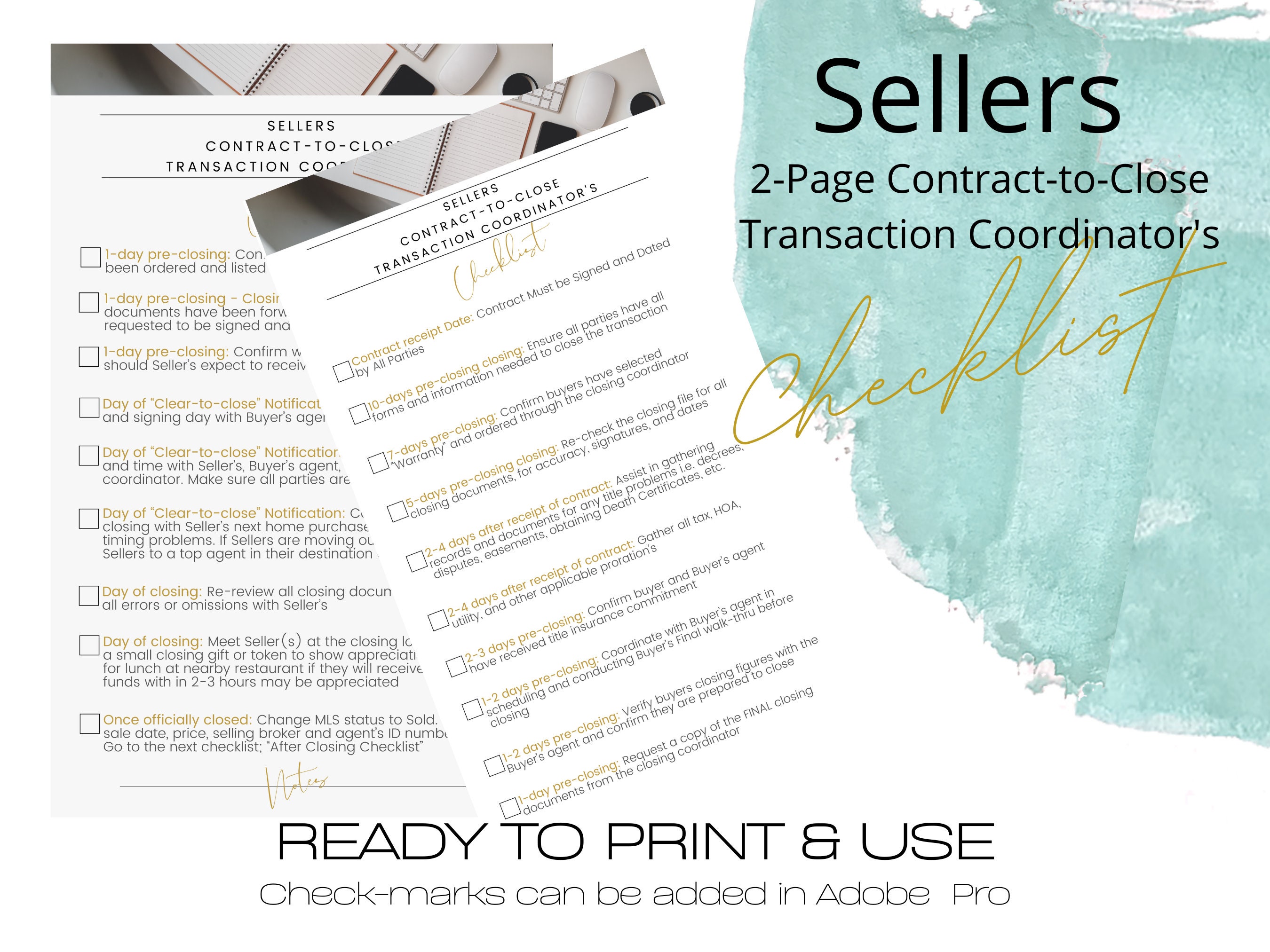 Contract-to-close Checklist for Transaction Coordinator - Etsy