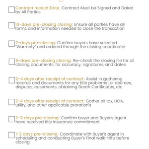 Contract-to-close Checklist for Transaction Coordinator - Etsy
