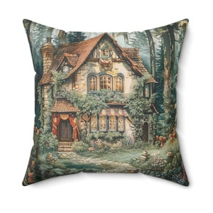 Cottage Decor Sofa Pillow Cover Dark Cushion Farmhouse Throw Pillow Cover Forest Faux Tapestry Country Cottage Comfort Pillow Vintage Floral