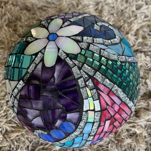 Stained Glass Mosaic Gazing Ball Peacock Inspired Gazing Ball Etsy