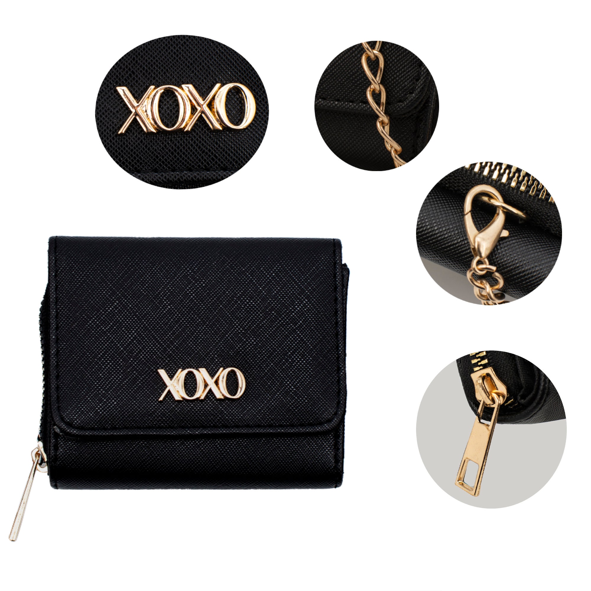XOXO Women's Small Black Graffeti Print Saffiano Leather Zip
