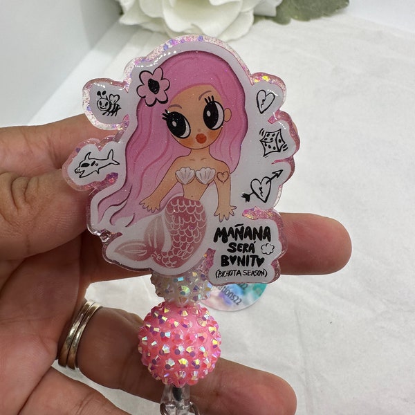 RTS MSB Bishota Season Badge Reel /bichota pink mermaid/ mañana sera bonito/ ID holder/ medical staff/ office staff/  friends gift/