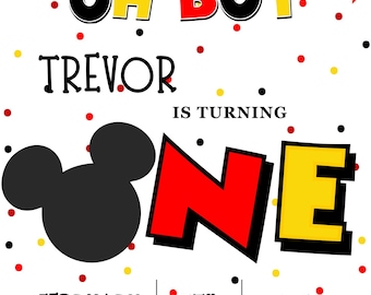 Micky Maus Einladung zum 1.Geburtstag | Bearbeitbare digitale Vorlage