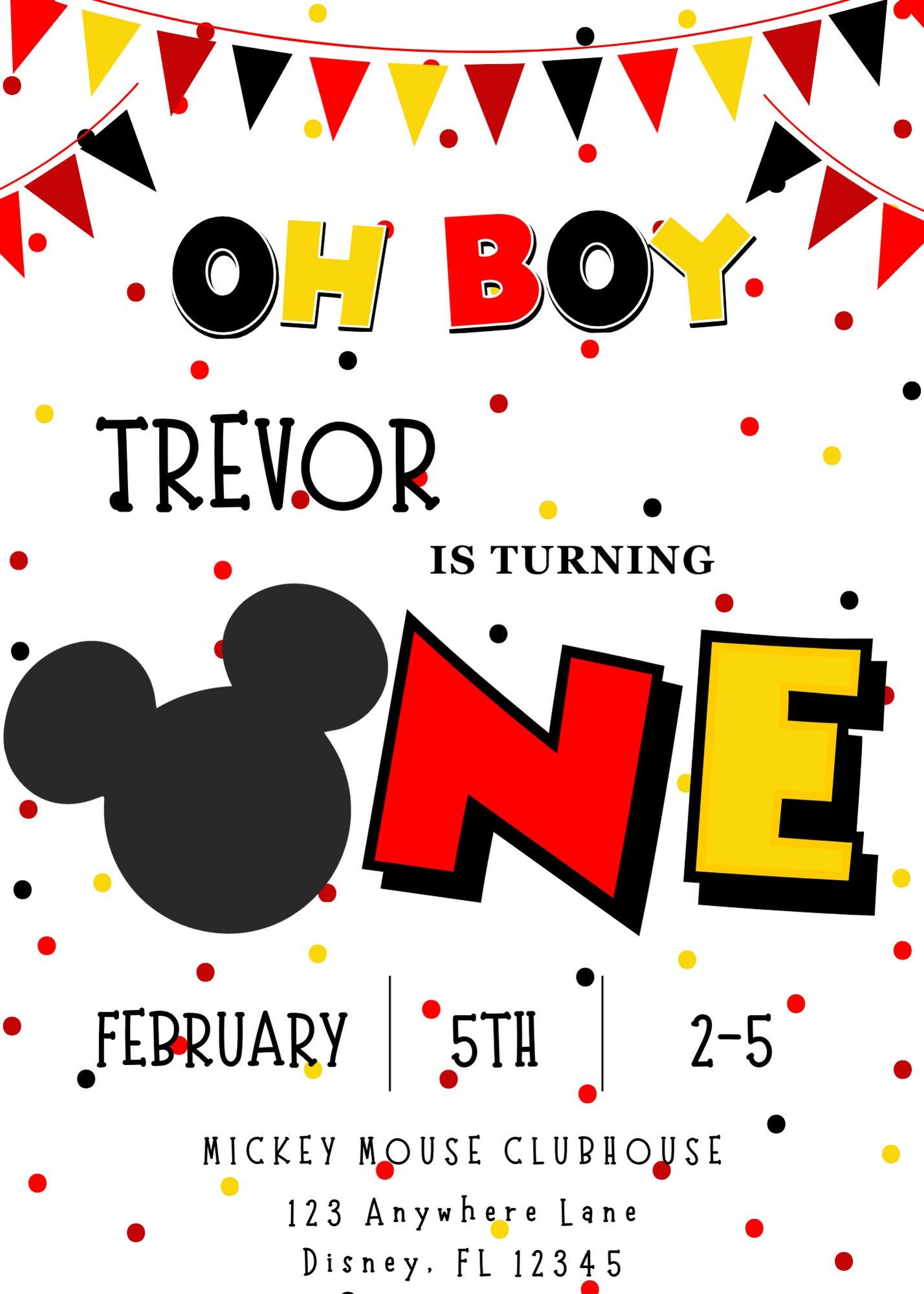 Mickey Mouse 1st Birthday Invitation | Editable Digital Template - Etsy