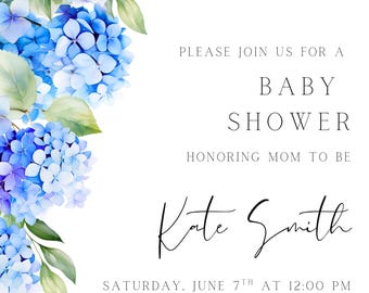 Blue Hydrangea Shower Invitation: Editable Floral Template (Digital Download