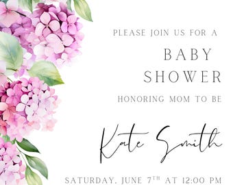 Purple Hydrangea Baby Shower Invitation: Editable Floral Template (Digital Download)