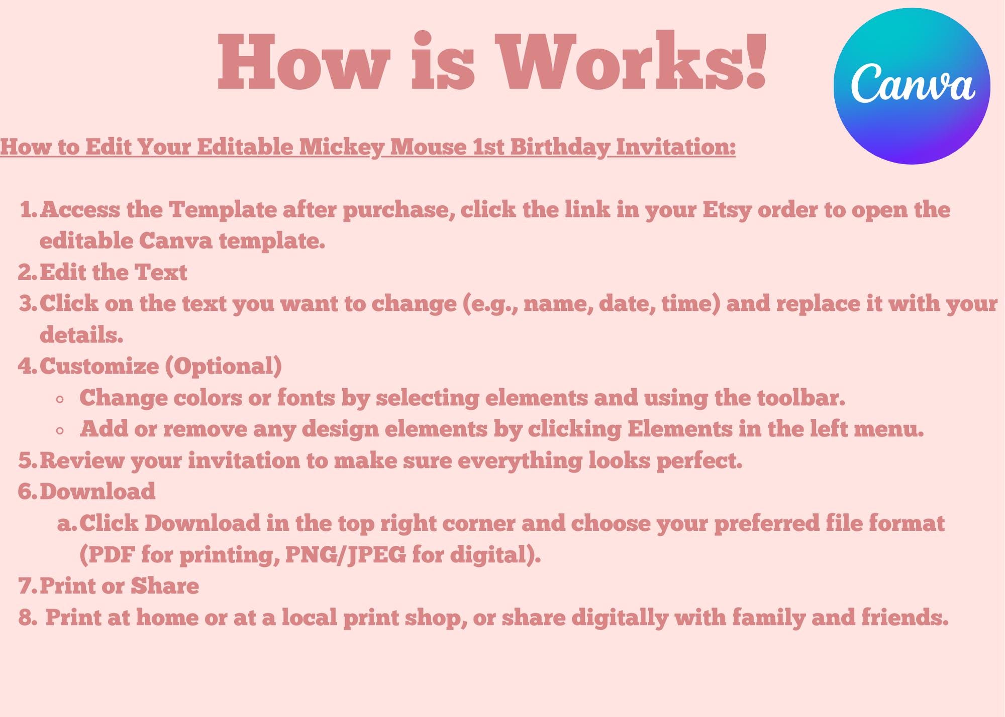 Mickey Mouse 1st Birthday Invitation | Editable Digital Template - Etsy