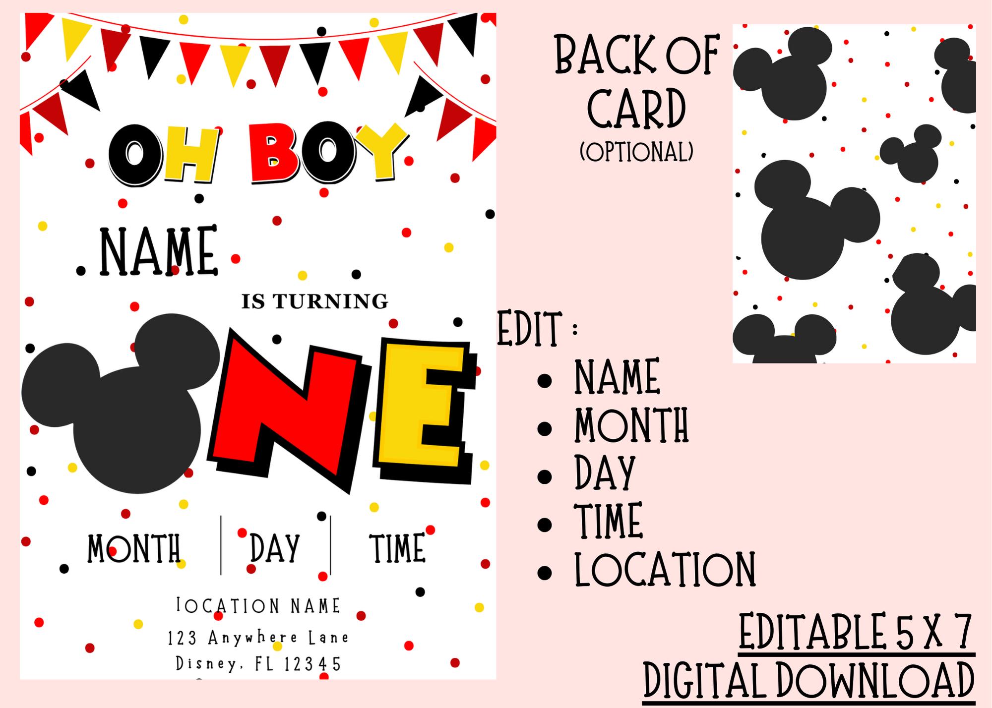 Mickey Mouse 1st Birthday Invitation | Editable Digital Template - Etsy