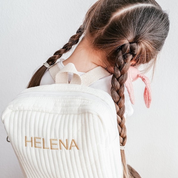 Personalized kids' mini cotton backpack with name embroidery. Great for daycare,preschool,kindergarten,nursery,school & unique birthday gift