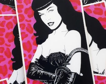 Bettie Page - Valentine Vixen Leopard Print Sticker