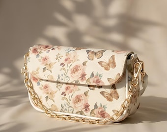 Bolso de mano con mariposas y color rubor, bolso de hombro con estampado floral de mariposas,