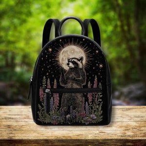 Mini-pack raton laveur céleste | Sac à dos en cuir végétalien | Sac à dos pour femme | Cadeau pour elle | Cadeau unique | Sac sorcière