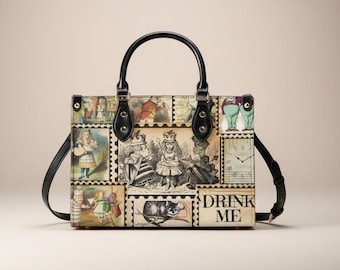 Bolso de Alicia en el País de las Maravillas, bolso inspirado en el País de las Maravillas, bolso de cuento de hadas vintage, bolso tote con estampado personalizado, caprichoso.