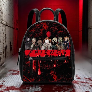 Mini sac à dos Psycho Friends | Sac à dos en cuir végétalien | Sac à dos pour film d'horreur | Cadeau pour elle | Cadeau unique | Sac pour les amateurs de films d'horreur