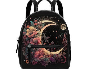 Moon Garden Small Backpack. PU leather backpack. Womans backpack purse. Gift for her. Unique gift. Witchy Bag