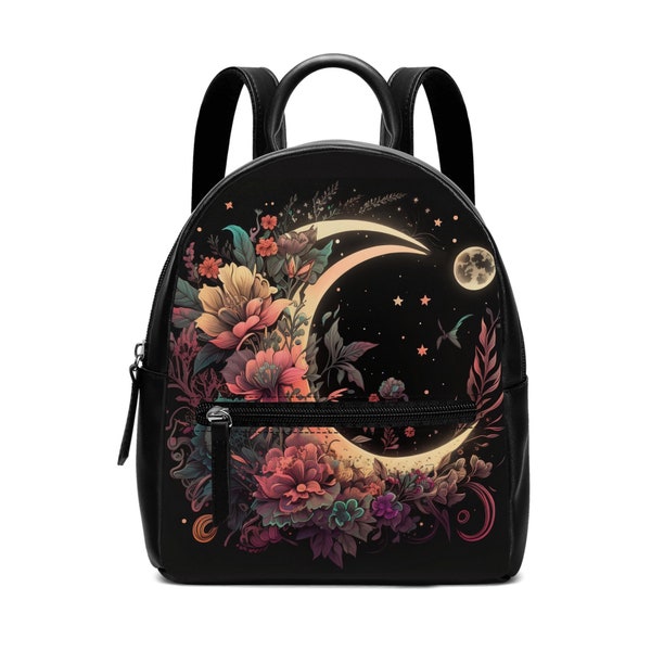 Moon Garden Small Backpack. PU leather backpack. Womans backpack purse. Gift for her. Unique gift. Witchy Bag