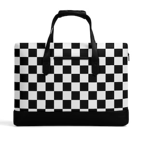 Checkmate Checkered Vegan Leather Multi-Functional Satchel for Work and Study, Waterproof Work Bag, Laptop Bag,