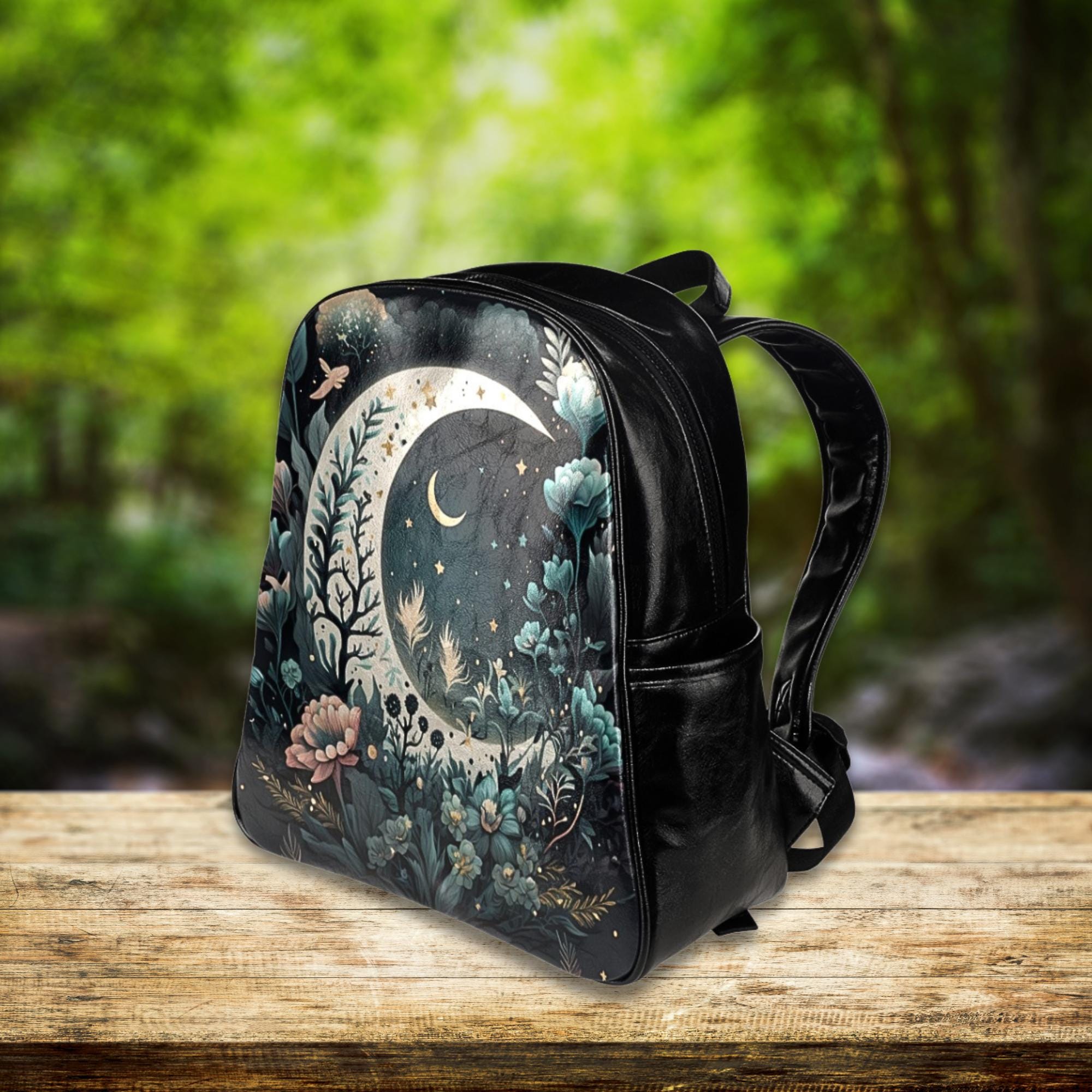 Over The Moon Pattern Backpack Small Vegan Leather Backpack  display picture 2