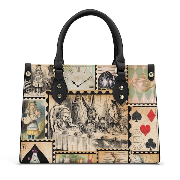 Vintage Alice in Wonderland  Handbag. Womans leather purse. Vintage handbag. Gift for her, Gift for Friend. Leather handbag.