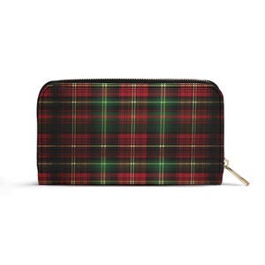 Cartera de piel vegana a cuadros rojos. Monedero con correa. Un regalo para ella. Cartera de piel. Cartera plegable. Cartera estética con cremallera. Tarjetero.