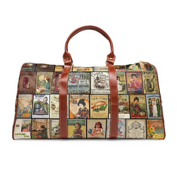 Vintage Travel Bag For Women. Tea Lovers Vintage Tea Bag. Overnight Bag. Luggage Bag