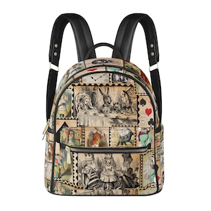 Petit sac à dos vintage Stamp Wonderland. Sac à main pour femme. Sac à dos en cuir végétalien. Cadeau pour elle