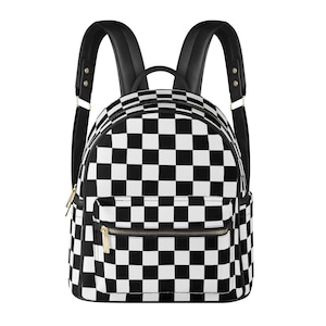 Sac à dos imperméable à carreaux en similicuir, cartable écologique en cuir végétalien pour femme, sac à dos à bretelles réglables