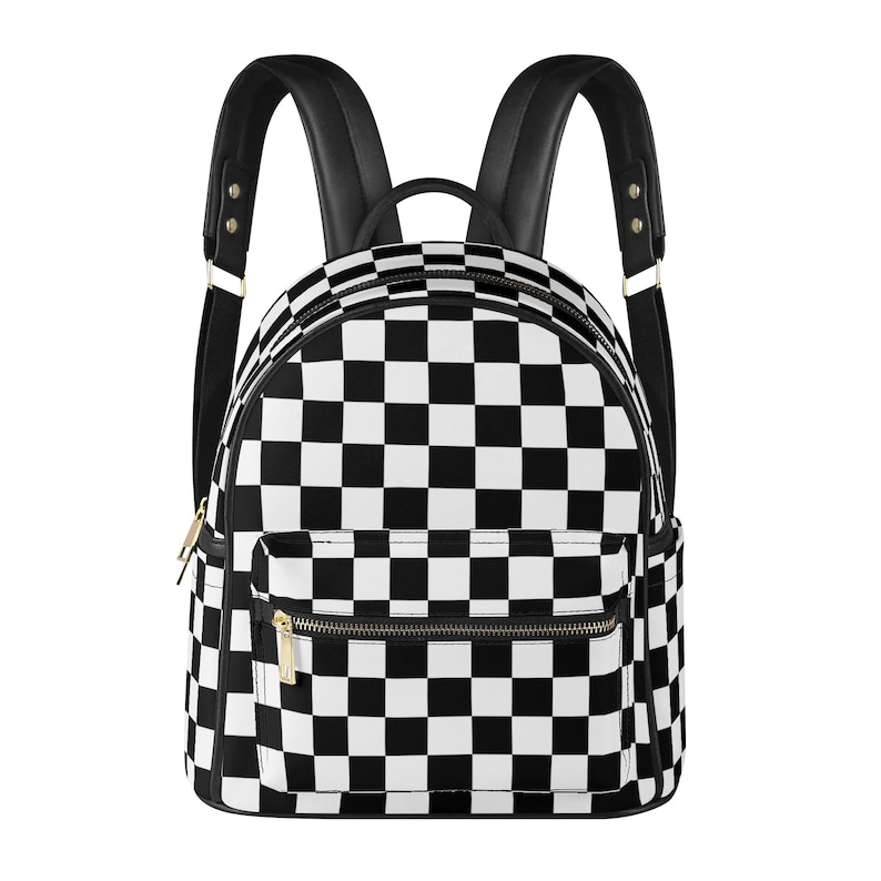 Mochila de piel sintética a cuadros: mochila vegana de piel sintética imagen 1