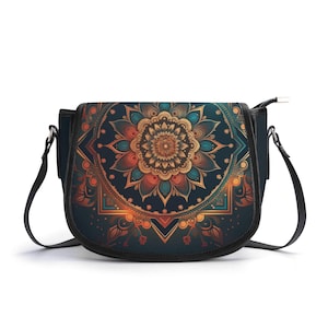 Sacoche Mandala, sergé synthétique de haute qualité, fermeture à glissière, poche à glissière, bandoulière réglable, sacoche à bandoulière