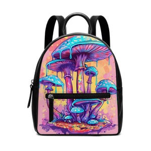Mini sac à dos champignon psychédélique. Sac à dos en cuir végétalien. Sac à main pour femme. Cadeau pour elle. Cadeau unique. Sac à dos pour elle