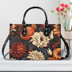 Bolso de mano Harvest Bloom. Bolso de mano otoñal, bolso de mano de piel sintética resistente al agua, asa superior de piel vegana, bandolera, bolso de hombro.