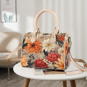 Bolso Boston de cuero Autumn Garden. Bolso de mano de cuero sintético resistente al agua, asa superior de cuero vegano, bandolera, bolso de hombro.