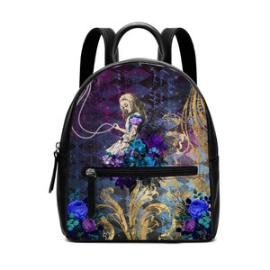 Petit sac à dos sombre Alice au pays des merveilles. Sac à dos en cuir PU. Sac à main pour femme. Cadeau pour elle. Cadeau unique.
