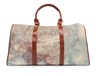 Vintage Old World Map Duffel Bag. Waterproof Travel Bag. Weekend Getaway Bag.