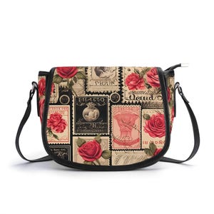 Sacoche avec cachet d'amour intemporel, sergé synthétique de haute qualité, Fermeture à glissière, Poche à glissière, Bandoulière réglable, Sac à bandoulière
