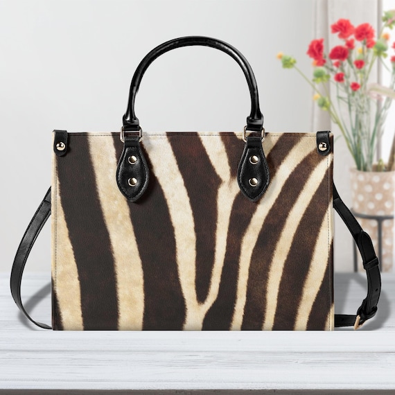 Zebra Print Tote Bag: Vegan Leather Crossbody Handbag
