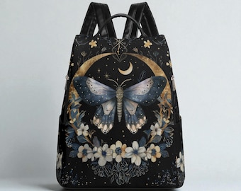 Mochila Celestial Moth Moon – Mochila de viaje antirrobo de piel sintética