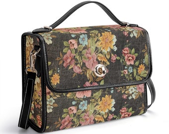 Vintage Floral Satchel Bag: PU Leather Crossbody Handbag